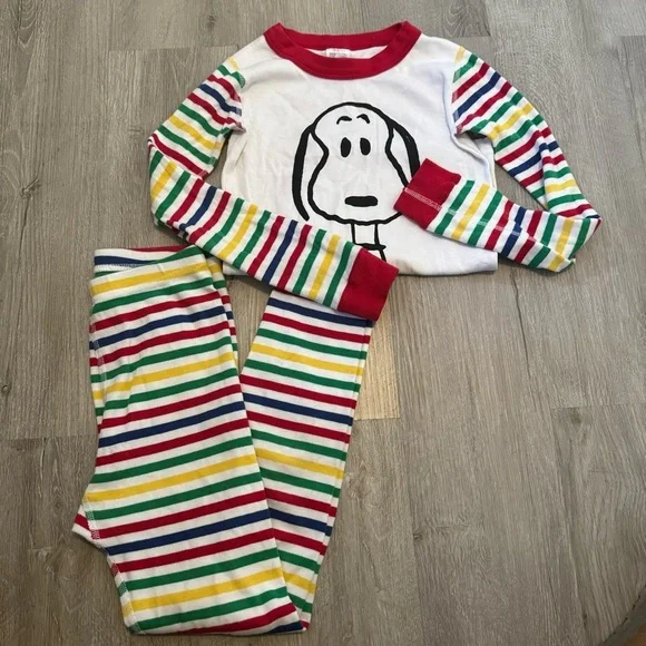 Hanna Andersson X Peanuts Multi Colored Striped  Pajamas Sz 130 cm| US 8 - Picture 2 of 6